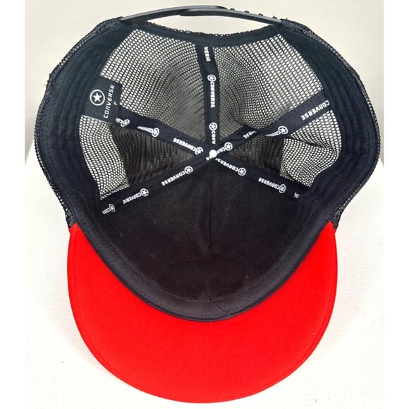 Converse Hat Trucker Cap All Star Chuck Taylor Snapback Short Bill Red Black - Picture 6 of 7